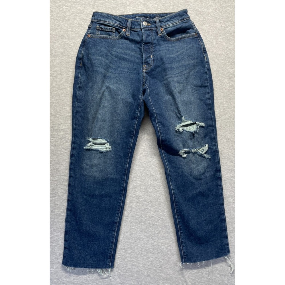 Old Navy High-Rise Curvy O.G. Straight Leg Jeans Womens 6 Petite Blue Distressed